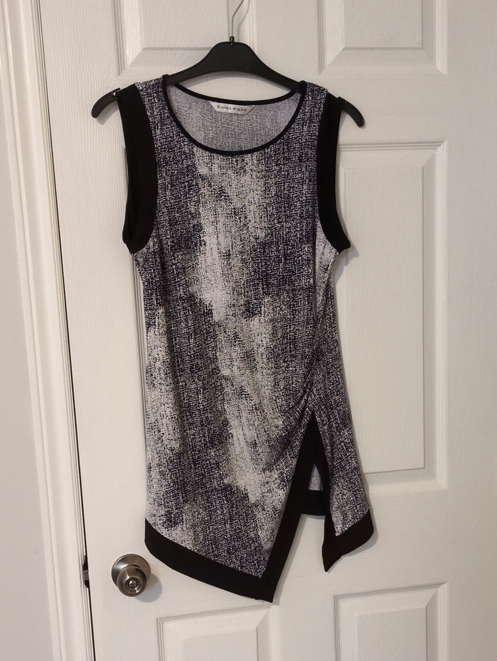 Sleeveless Black & White Textured Tunic - Asymmetrical Hem